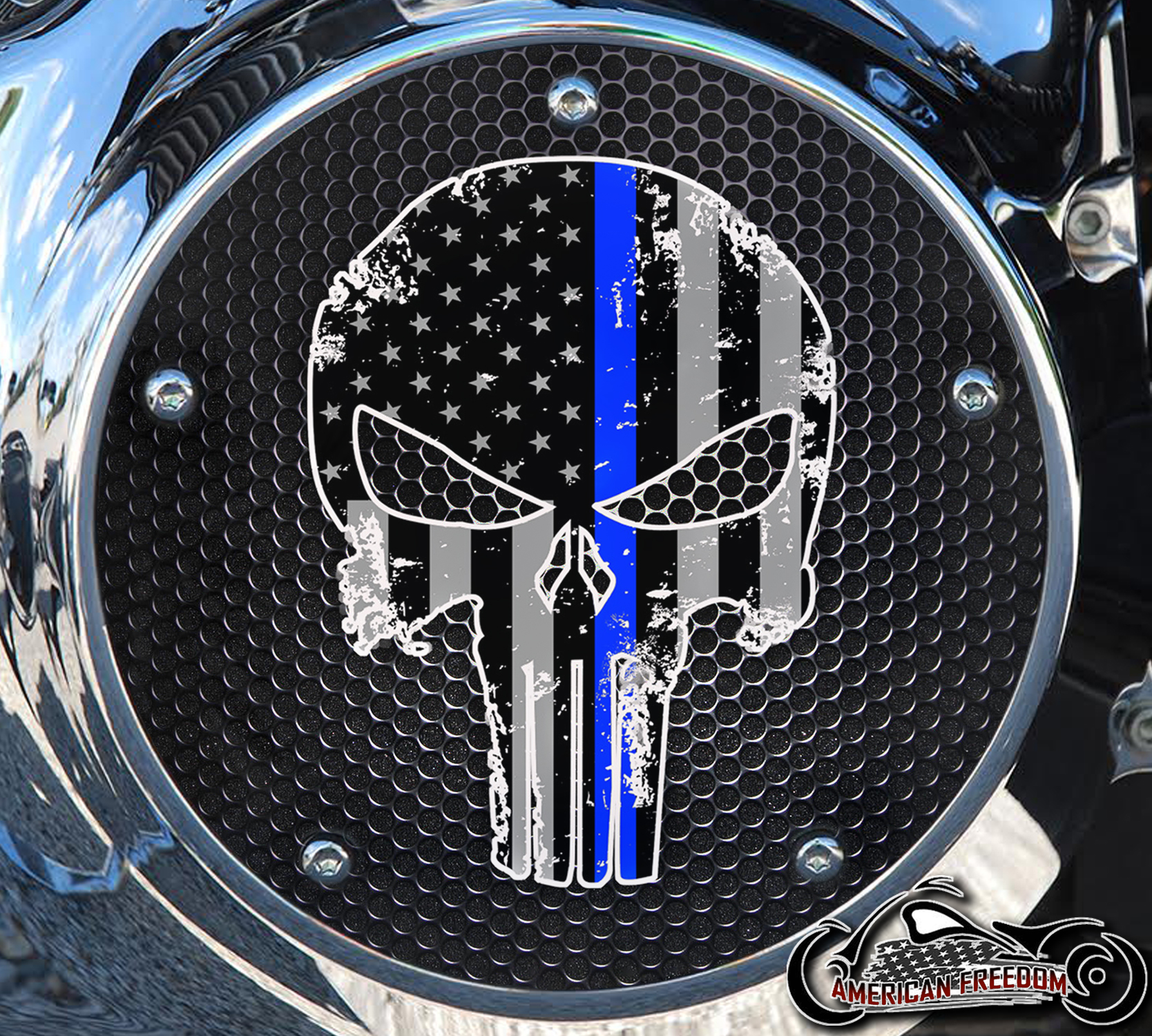 Custom Derby Cover - Punisher Thin Blue Line